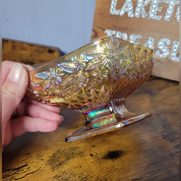 Vintage Indiana Amber carnival glass candy dish - Picture 2 of 8